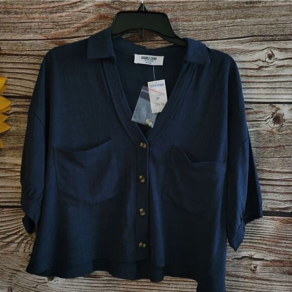 Double Zero crop top Women's medium blue 20% linen NWT - Picture 1 of 5